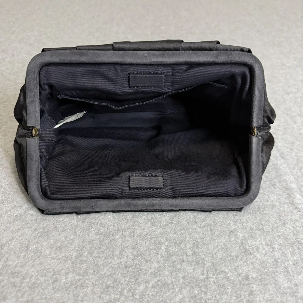 J.CREW Black Silk Pleated Magnet Closure Small Clutch Evening Bag Purse